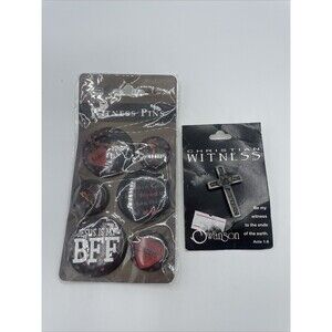 Christian Witness Pins Lapel Pins, Cross And Set Of Round Button Pins. New.
